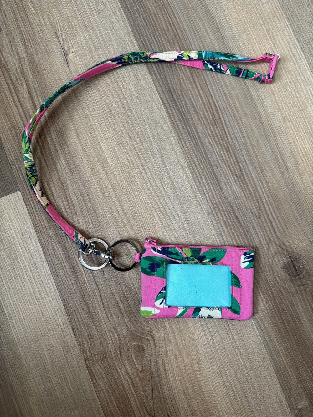 Floral Vera Bradley Pink Lanyard ID Card Holder with Zip Pocket